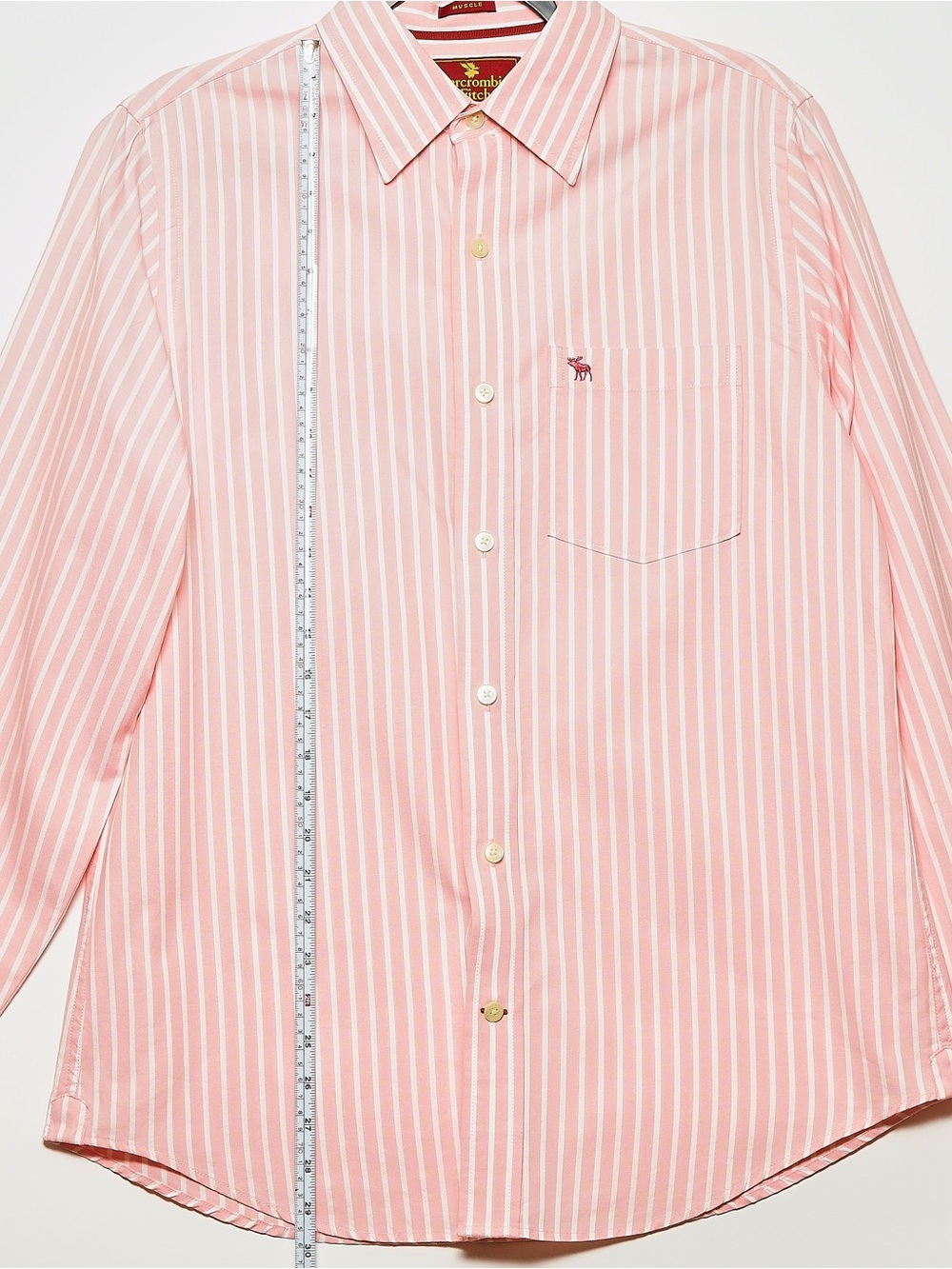 Abercrombie & Fitch Men’s Pink and White Striped Button-Down Shirt